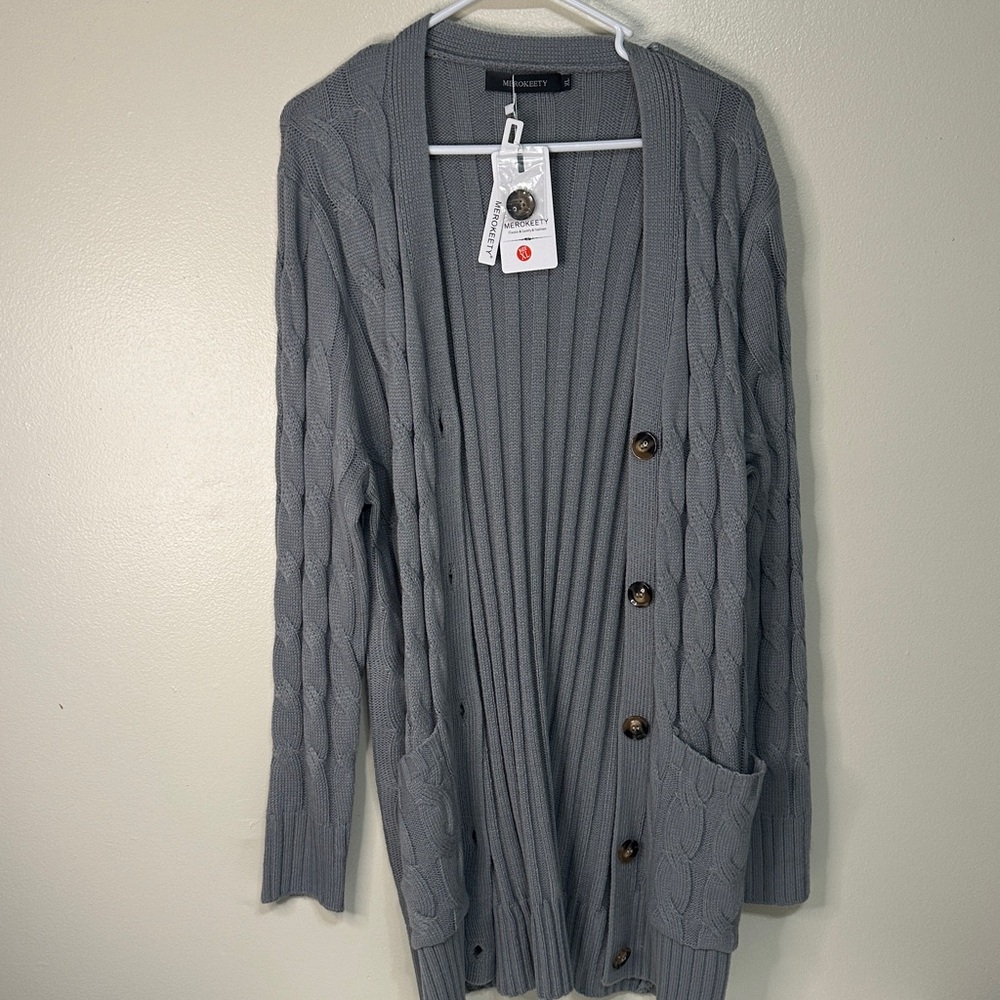 Merokeety Heather Gray Cable Knit Cardigan